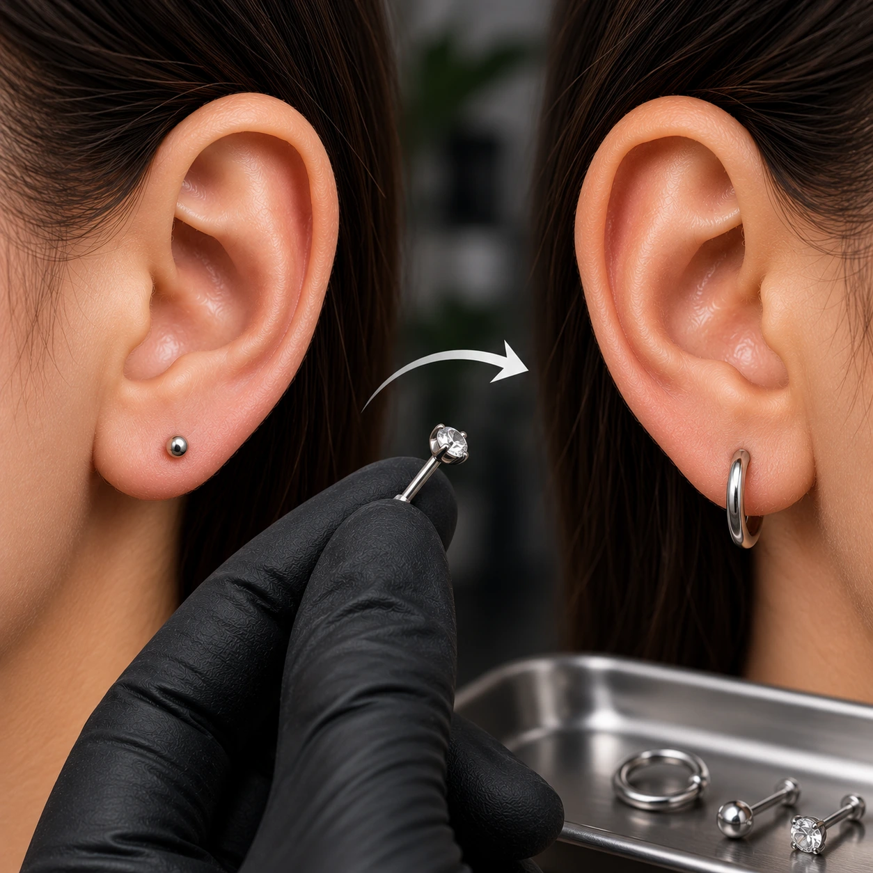 Cambio de joyería en un piercing de lóbulo
